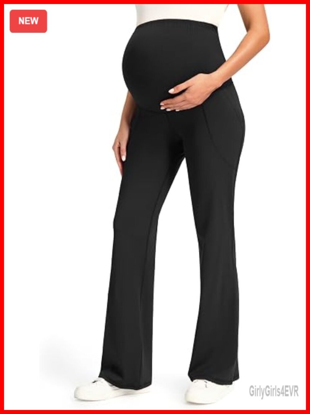 Maternity Bootcut Pants with Pockets Over The Belly Flare Leggings Yoga Pants